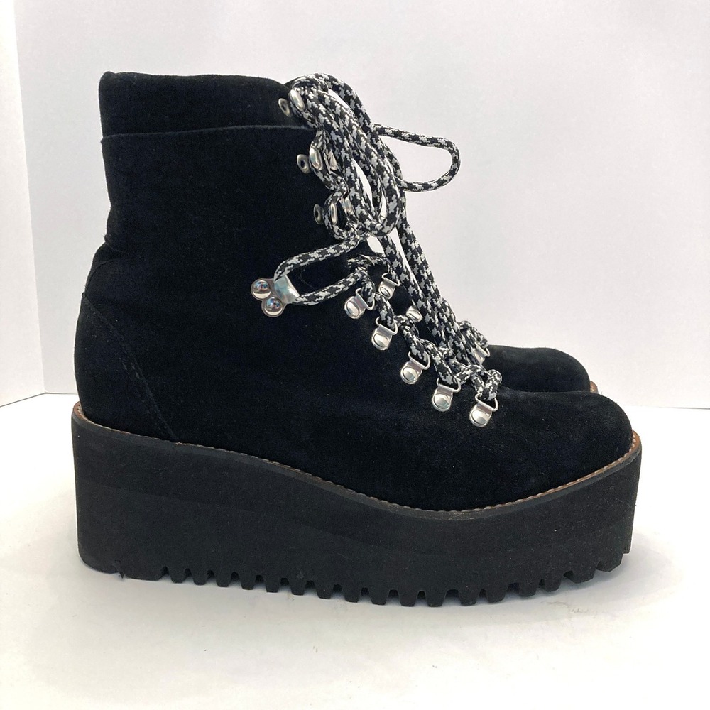 Jeffrey Campbell Platform Hiking Boots Black Suede Leather Womens 11 Lace Up